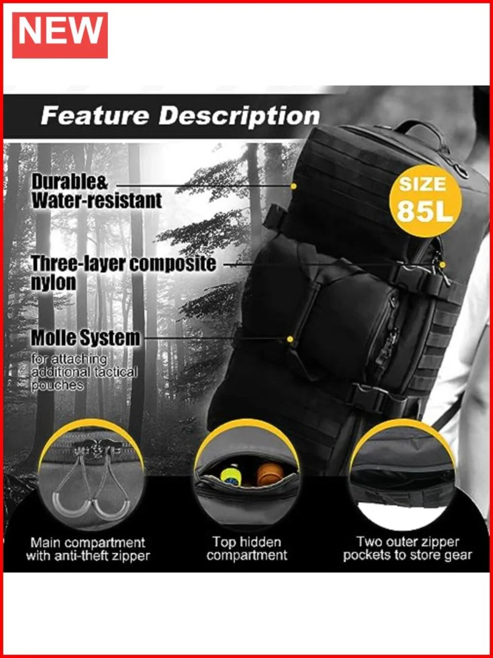 3-in-1 Military Backpack Travel Duffle Gym Bag Weekender Workout